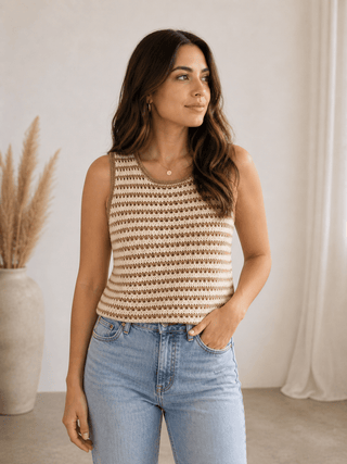 The Sandstripe Crochet Tank - 110 Blouses - The Farmhouse