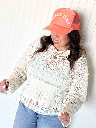 The Sandy Shore Crochet Hoodie - 140 Sweatshirts + Sweaters - The Farmhouse