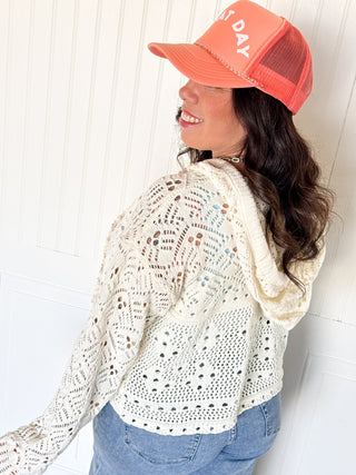 The Sandy Shore Crochet Hoodie - 140 Sweatshirts + Sweaters - The Farmhouse