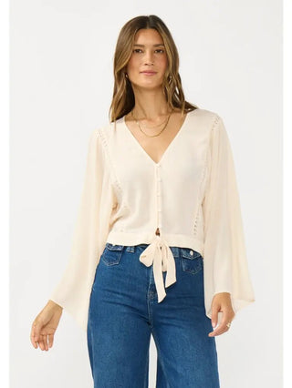The Sea Pearl Tie Front Button Down Blouse - 110 Blouses - The Farmhouse