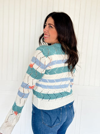 The Seafoam Bloom Stripe Sweater - 140 Sweatshirts + Sweaters - The Farmhouse