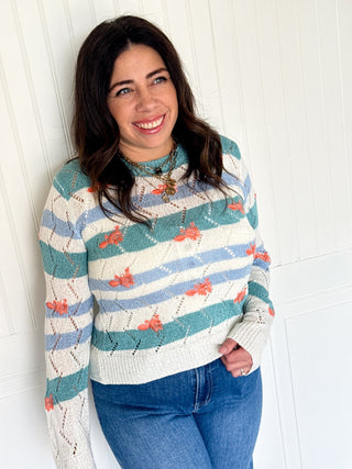 The Seafoam Bloom Stripe Sweater - 140 Sweatshirts + Sweaters - The Farmhouse