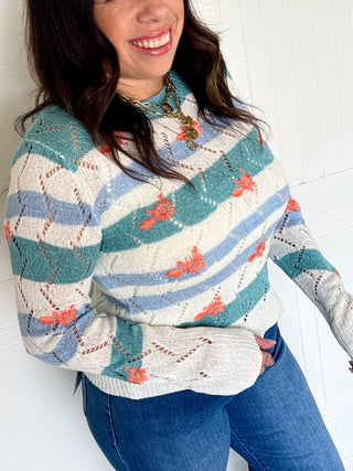 The Seafoam Bloom Stripe Sweater - 140 Sweatshirts + Sweaters - The Farmhouse