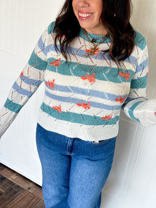 The Seafoam Bloom Stripe Sweater - 140 Sweatshirts + Sweaters - The Farmhouse