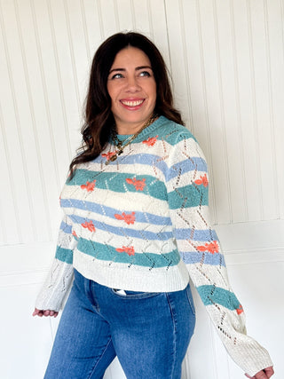 The Seafoam Bloom Stripe Sweater - 140 Sweatshirts + Sweaters - The Farmhouse