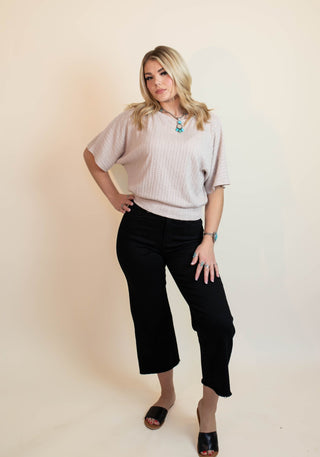 The Sleek Noir Cropped Wide Leg Denim Jeans, Black - Bottom-Pants - The Farmhouse