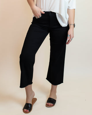 The Sleek Noir Cropped Wide Leg Denim Jeans, Black - Bottom-Pants - The Farmhouse