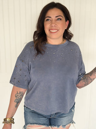 The Stardust Stud Tee, Denim - 100 Casual Tops - The Farmhouse