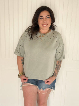 The Stardust Stud Tee, Sage - 100 Casual Tops - The Farmhouse