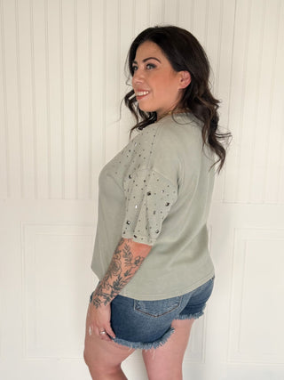 The Stardust Stud Tee, Sage - 100 Casual Tops - The Farmhouse