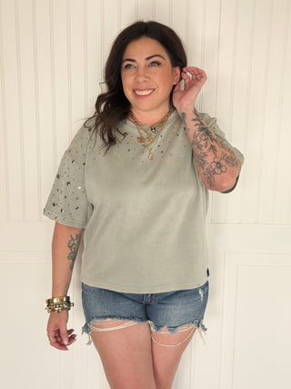 The Stardust Stud Tee, Sage - 100 Casual Tops - The Farmhouse