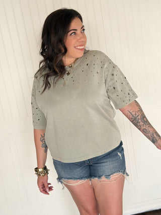 The Stardust Stud Tee, Sage - 100 Casual Tops - The Farmhouse