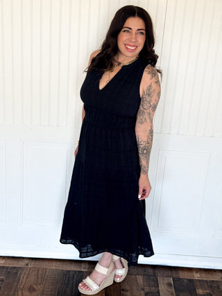 The Tiered Pocket Midi Dress, Black - 170 Dresses - The Farmhouse
