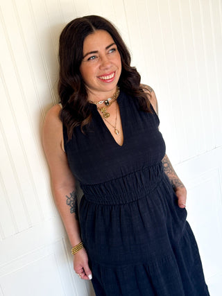 The Tiered Pocket Midi Dress, Black - 170 Dresses - The Farmhouse
