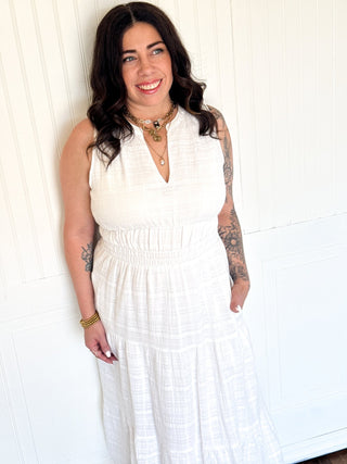 The Tiered Pocket Midi Dress, White - 170 Dresses - The Farmhouse