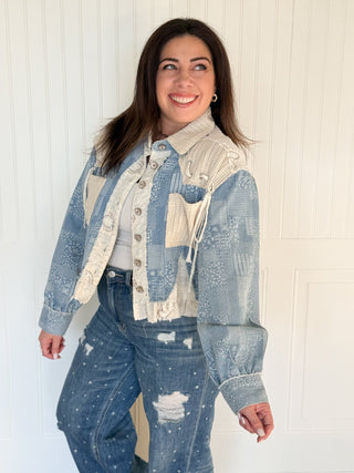 The Willow Ruffle Twill Jacket, Denim - 160 Outerwear - The Farmhouse