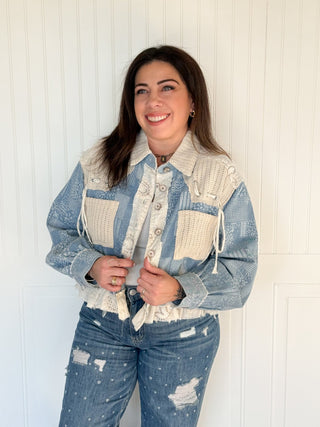 The Willow Ruffle Twill Jacket, Denim - 160 Outerwear - The Farmhouse