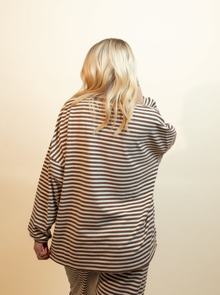 THINGS BETWEEN Women's Cinnamon Latte Stripe Long Sleeve Top - 250 Activewear + Lounge - The Farmhouse