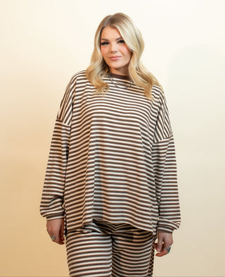 THINGS BETWEEN Women's Cinnamon Latte Stripe Long Sleeve Top - 250 Activewear + Lounge - The Farmhouse