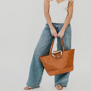 Tiffany Organized Tote Bag, Woven Brown - 280 Bags - The Farmhouse