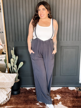 Timeless Suspender Style Jumpsuit, Charcoal - The Farmhouse