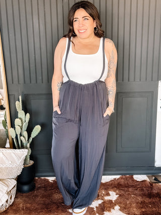 Timeless Suspender Style Jumpsuit, Charcoal - The Farmhouse