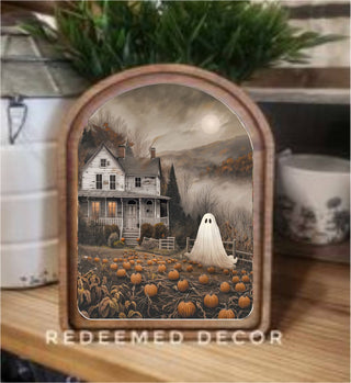 Top Moody Ghost House Arch Framed Art 6"x8" - 430 Holiday Décor - The Farmhouse