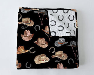 Tossed Hats Baby Blanket Quilt - Black - The Farmhouse