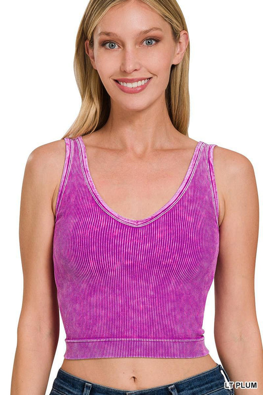 Track Star 2 Way Neckline Washed Ribbed Cropped Tank Top - Lt Plum - The Farmhouse