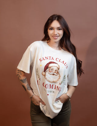 Styled view of Santa Claus Is Coming To Town tee