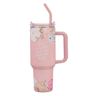 Tumbler W/Straw Ss Pink God Is Within Her Ps. 46:5 - 420 Home Decor - The Farmhouse