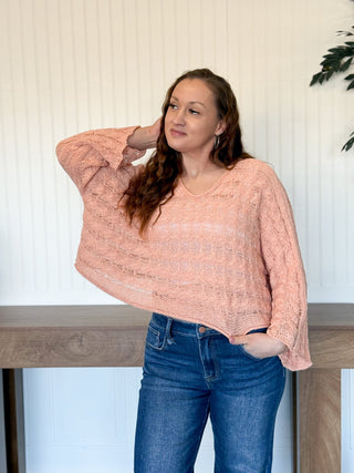 Twist & Turn Cable Knit Top, Apricot Coral - 140 Sweatshirts + Sweaters - The Farmhouse