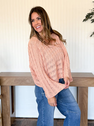 Twist & Turn Cable Knit Top, Apricot Coral - 140 Sweatshirts + Sweaters - The Farmhouse