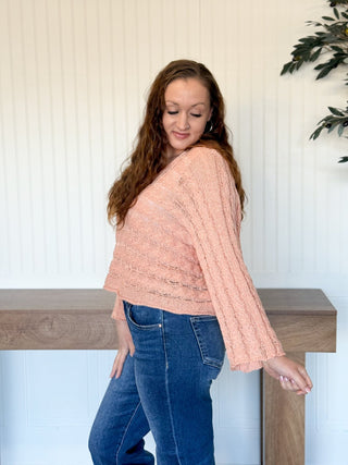 Twist & Turn Cable Knit Top, Apricot Coral - 140 Sweatshirts + Sweaters - The Farmhouse