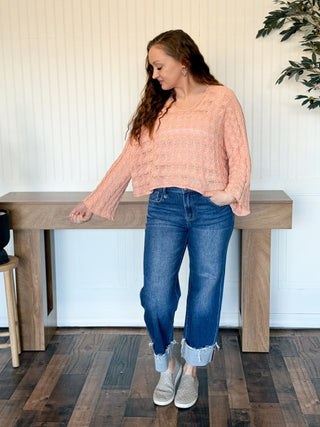 Twist & Turn Cable Knit Top, Apricot Coral - 140 Sweatshirts + Sweaters - The Farmhouse