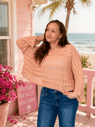 Twist & Turn Cable Knit Top, Apricot Coral - 140 Sweatshirts + Sweaters - The Farmhouse