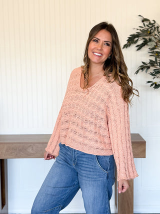 Twist & Turn Cable Knit Top, Apricot Coral - 140 Sweatshirts + Sweaters - The Farmhouse