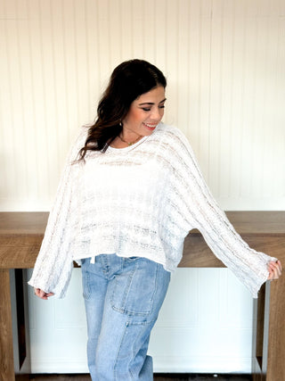 Twist & Turn Cable Knit Top, Ivory - 140 Sweatshirts + Sweaters - The Farmhouse