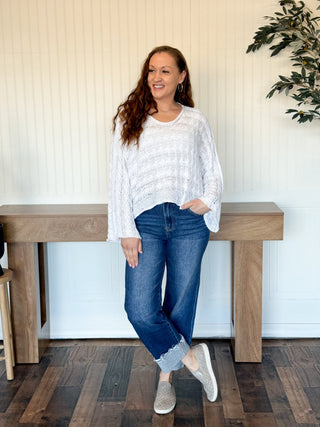 Twist & Turn Cable Knit Top, Ivory - 140 Sweatshirts + Sweaters - The Farmhouse