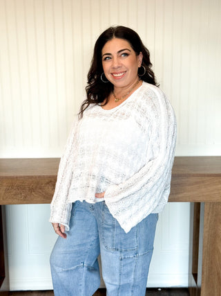 Twist & Turn Cable Knit Top, Ivory - 140 Sweatshirts + Sweaters - The Farmhouse