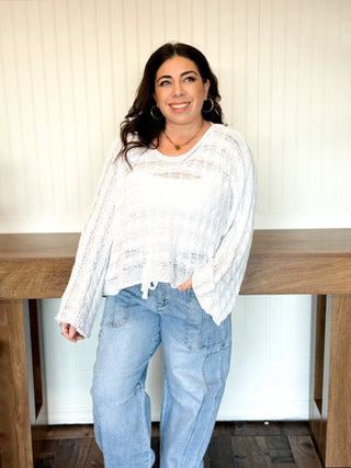 Twist & Turn Cable Knit Top, Ivory - 140 Sweatshirts + Sweaters - The Farmhouse