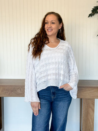 Twist & Turn Cable Knit Top, Ivory - 140 Sweatshirts + Sweaters - The Farmhouse
