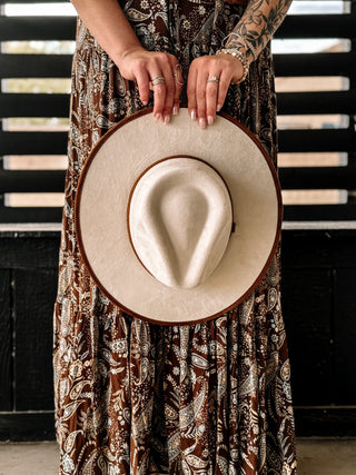 Two Tone Rancher Boho Hat, Cream and Rust - The Farmhouse