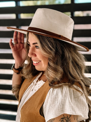 Two Tone Rancher Boho Hat, Cream and Rust - The Farmhouse