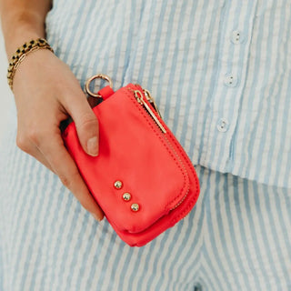 Cameron Nylon Clipable Double Zip Card Wallet, Watermelon Pink