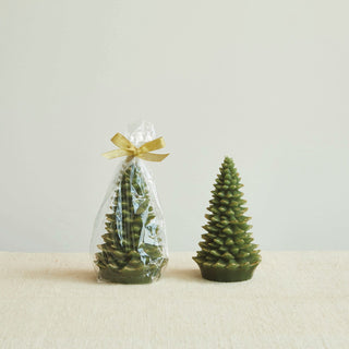 Alternate view of evergreen tree candle with gold-tipped branches