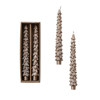 Champagne gold tree-shaped taper candles, set of 2 large in gift box