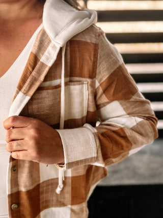 Urban Dreams Athleisure Hooded Flannel, Camel - The Farmhouse