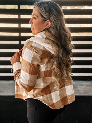 Urban Dreams Athleisure Hooded Flannel, Camel - The Farmhouse