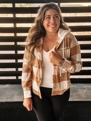 Urban Dreams Athleisure Hooded Flannel, Camel - The Farmhouse